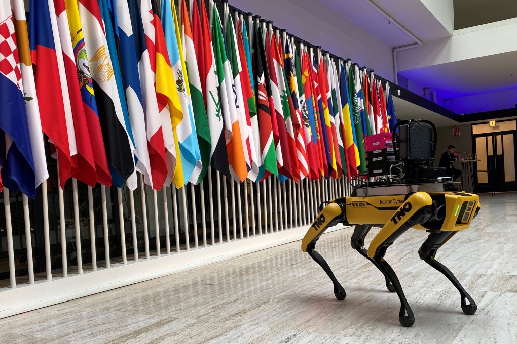 A robotic dog at the Responsible Artificial Intelligence in the Military (REAIM) summit in The Hague, Netherlands. Photo: Reuters
