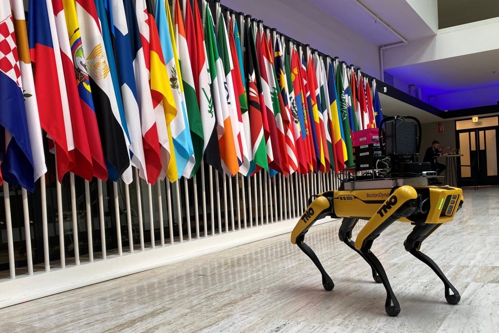 A robotic dog at the Responsible Artificial Intelligence in the Military (REAIM) summit in The Hague, Netherlands. Photo: Reuters
