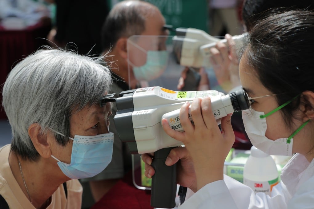 Free eye checks organised by Chinese University of Hong Kong’s medical society at MOSTown in Ma On Shan on October 15. Our future primary care centres will require not just a dedicated general practitioner, but also optometrists, dentists, physiotherapists, pharmacists, , podiatrists and highly professional nurses. Photo: Jelly Tse