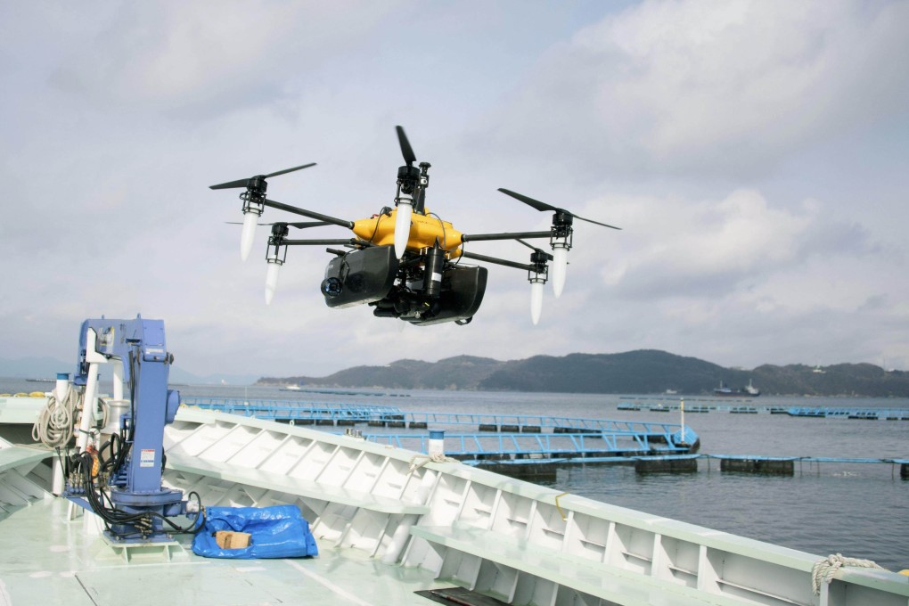 A commercial drone off the coast of western Japan. Photo: 
Kyodo