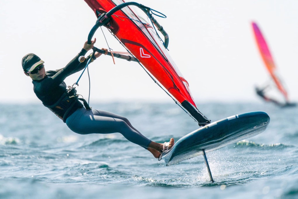 Hong King windsurfer Ma Kwan-ching during iQFoil class training in 2021. Photo: WAHK