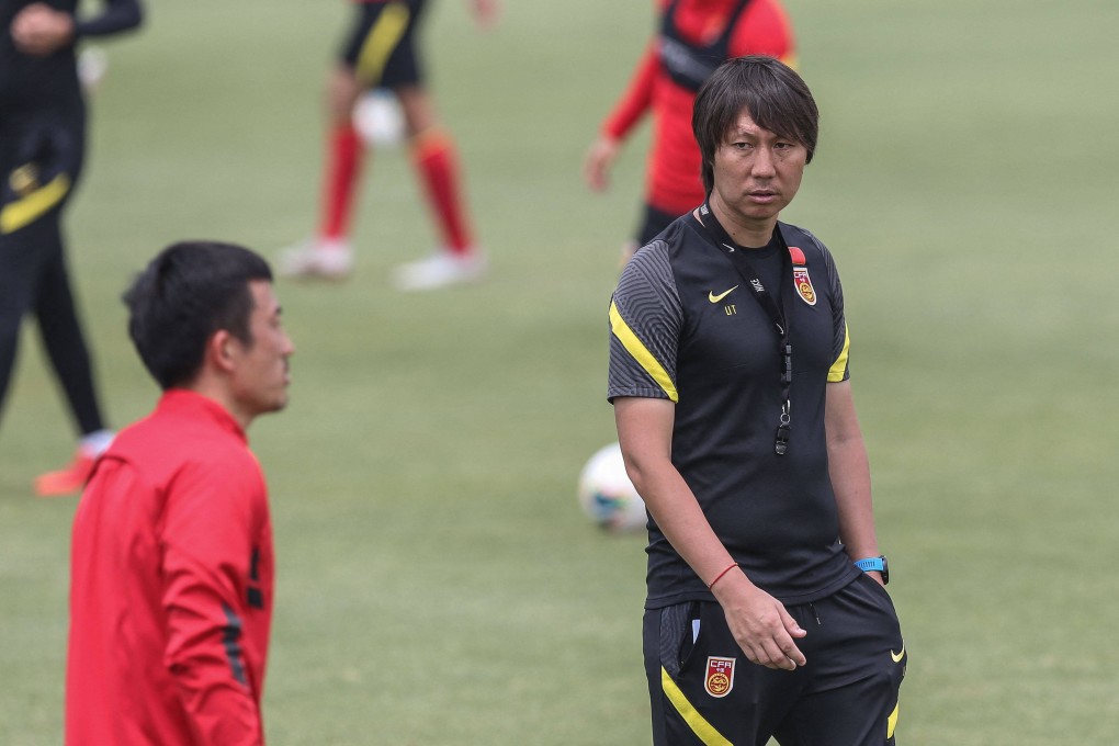 In this file photo taken on May 25, 2020 China’s head coach Li Tie (right) take part in a training session with members of the Chinese national football team in Shanghai. Chinese football has been jolted by a new crackdown on corruption that leaves President Xi Jinping’s dream of becoming a global force in the sport appear more remote than ever. Photo: AFP