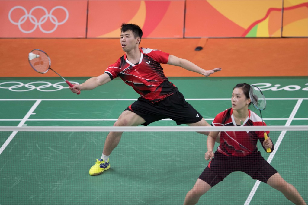 Reginald Lee (receiving the shot) set sights on his second Olympic Games in Paris 2024. He and retired Cathy Chau Hoi-wah compete in a mixed doubles group stage match against Zhang Nan/Zhao Yunlei of China at the Rio Olympics. Photo: Hong Kong Olympic Committee