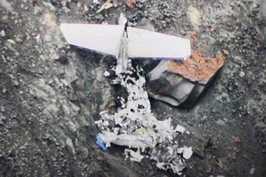 An image shared by Filipino Congressman Joey Salceda that purportedly shows the crash site of the missing Cessna plane on the slopes of the Mayon Volcano. Photo: Facebook/Joey Salceda