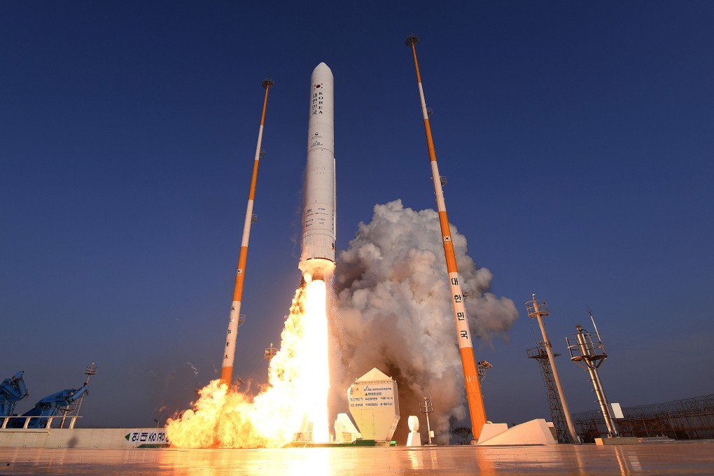 A domestically developed single-stage rocket lifts off from a launch pad at the Naro Space Centre in South Korea in 2018. Plans to launch a satellite with Russia “have entirely gone awry”, a Korean minister said. Photo: Korea Aerospace Research Institute/Getty Images/TNS