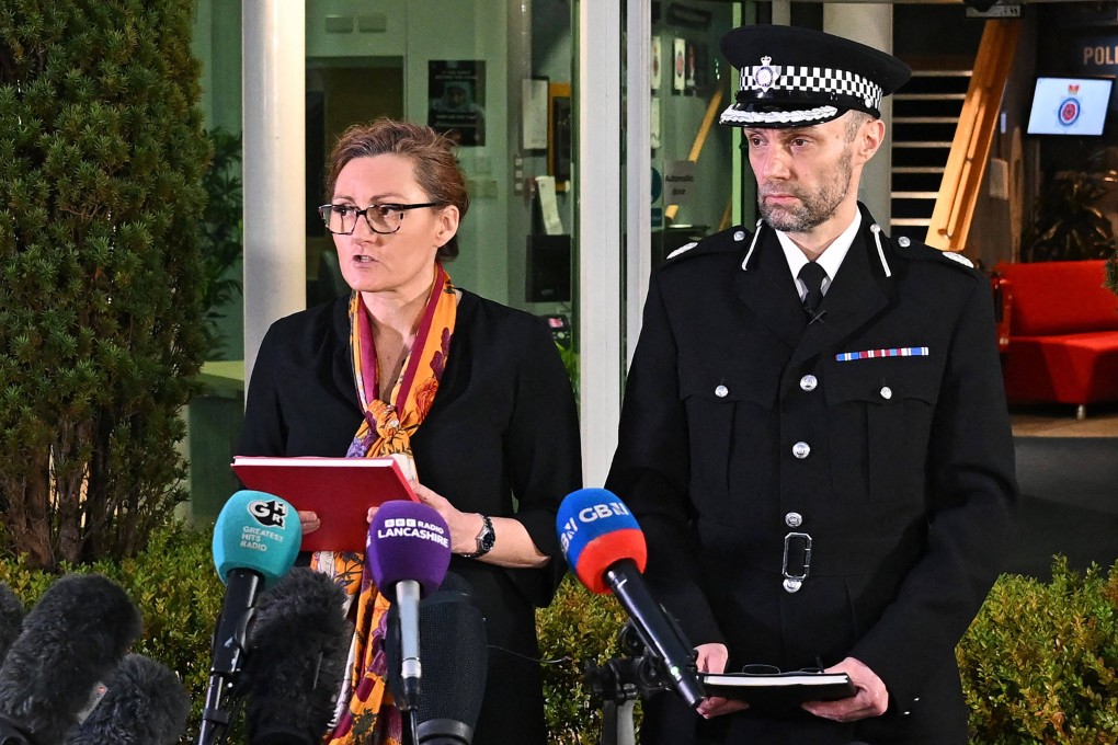 Detective chief superintendent Pauline Stables, left, and assistant chief constable Peter Lawson hold a news conference in Preston, England on Sunday confirming that a body found in the River Wyre was missing woman Nicola Bulley. Photo: AFP