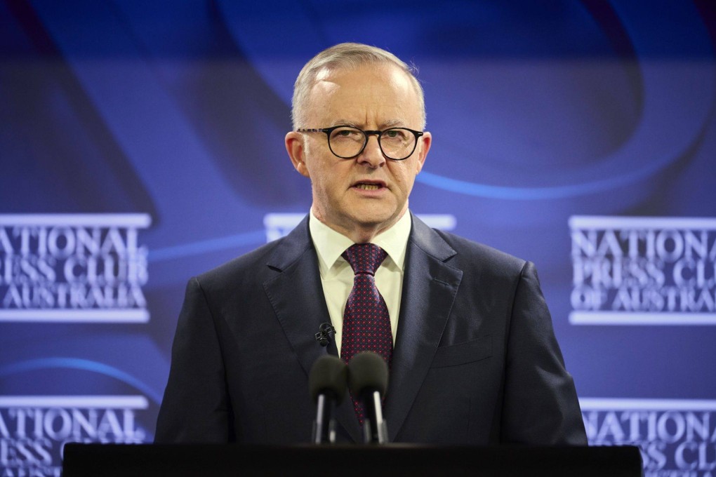 Australian PM Anthony Albanese speaks at the National Press Club in Canberra. Photo: Bloomberg