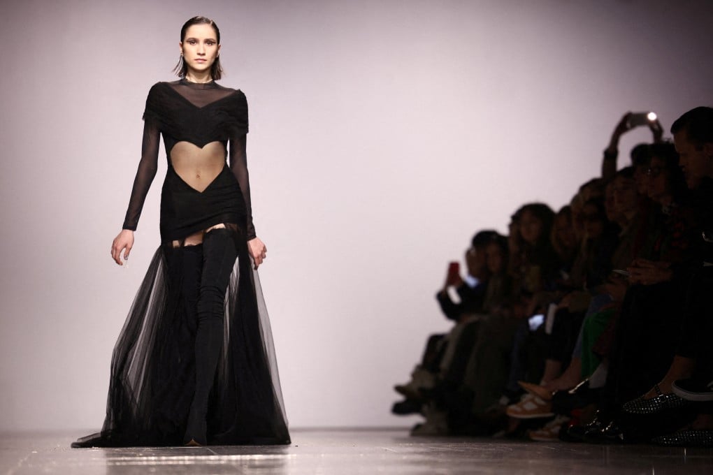 A model presents a creation by Ukrainian designer Ivan Frolov during the Ukraine Fashion Week show at London Fashion Week, featuring three labels from the war-torn eastern European country. Photo: Reuters