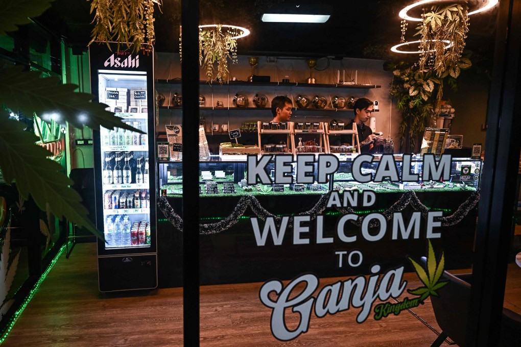 A cannabis dispensary on the popular tourist street Khaosan Road in Bangkok in 2022. Photo: AFP