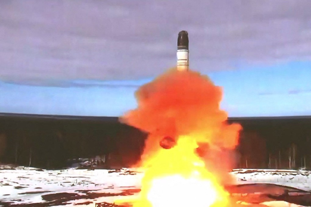 Launching of the Sarmat intercontinental ballistic missile at Plesetsk testing field, Russia. Photo: AFP