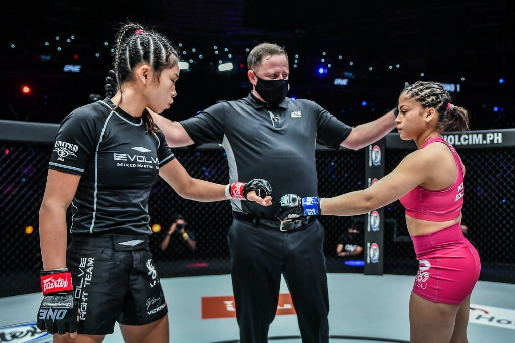 Victoria Lee (left) and Victoria Souza touch gloves before their fight. Photos: ONE Championship.