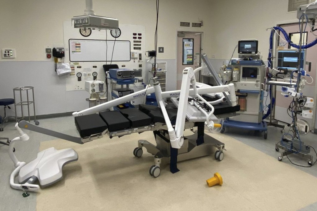 A surgical lamp fell and hit a medical worker at United Christian Hospital in Hong Kong. Photo: Handout