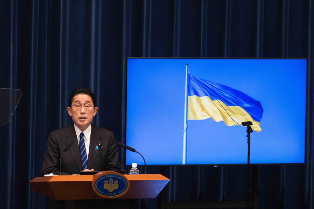 Japan’s Prime Minister Fumio Kishida speaks on the first anniversary of the Russian invasion of Ukraine. Photo: EPA-EFE