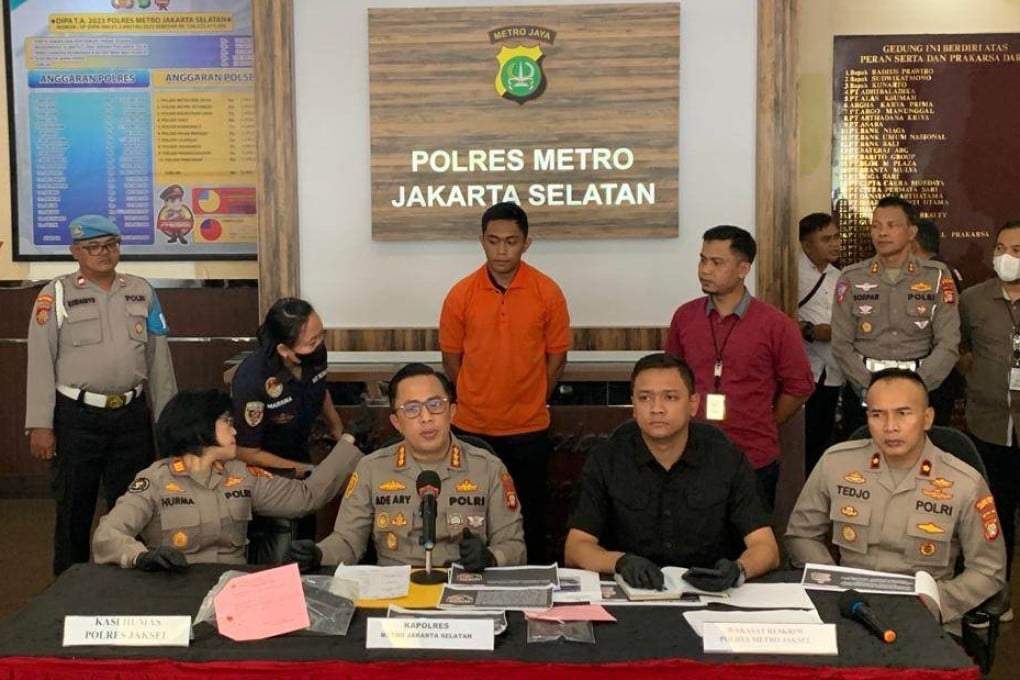 Mario Dandy Satrio presented at a police press conference in Jakarta on February 23, 2023. Photo: Handout