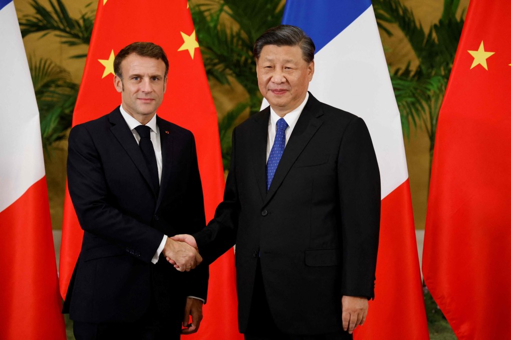 French President Emmanuel Macron (left) is expected to visit China in early April. Photo: AFP