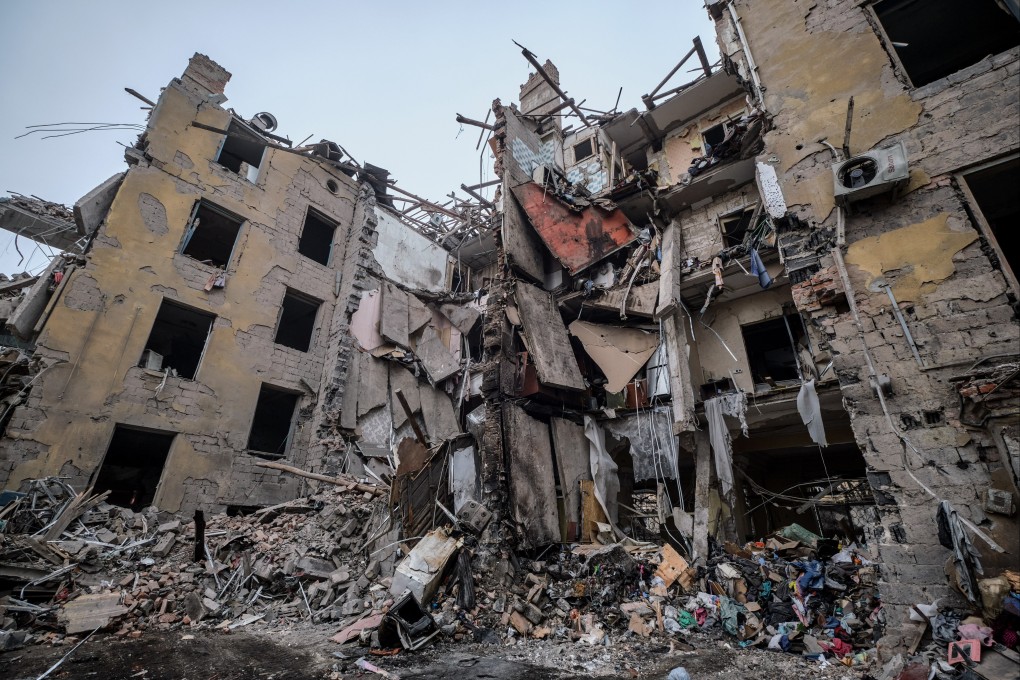 Damage at the site of a missile strike in Kramatorsk in eastern Ukraine’s Donetsk region. China’s position paper on the war contained no surprises, calling for all sides to support a solution through dialogue to end the killing. Photo: EPA-EFE