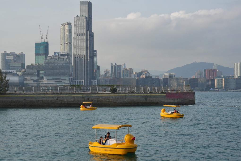 People on paddle boats in Victoria Harbour. Photo: SCMP / Elson Li