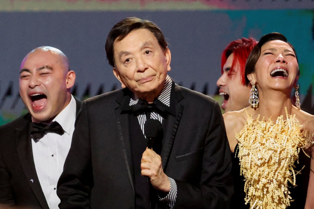James Hong and other cast members accept the Outstanding Performance by a Cast in a Motion Picture award for “Everything Everywhere All at Once”.  Photo: Reuters