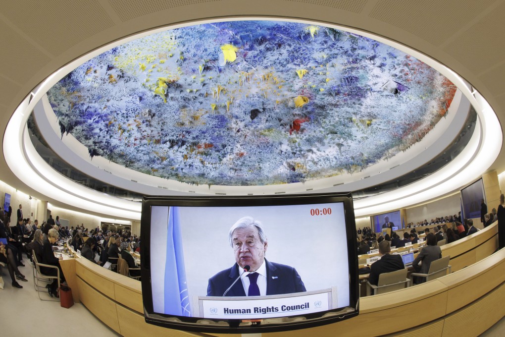 UN Secretary-General Antonio Guterres made a speech during the Human Rights Council session in Geneva, Switzerland, on Monday. Photo: via AP