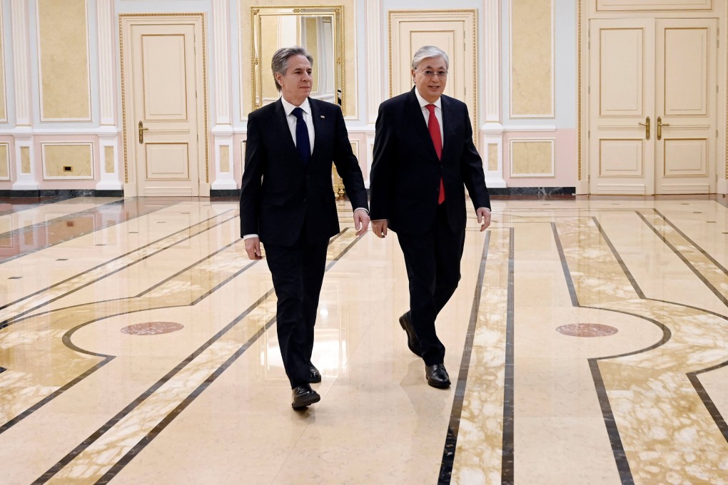 US Secretary of State Antony Blinken (left) with Kazakhstan’s President Kassym-Jomart Tokayev in Astana on Tuesday. Photo: AFP