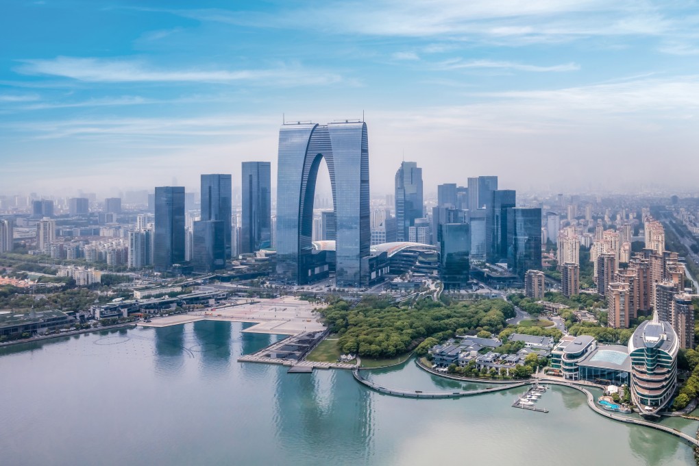 A bird’s-eye view of the central business district of Suzhou, a city in eastern Jiangsu province that serves as a major Chinese manufacturing hub. Photo: Shutterstock