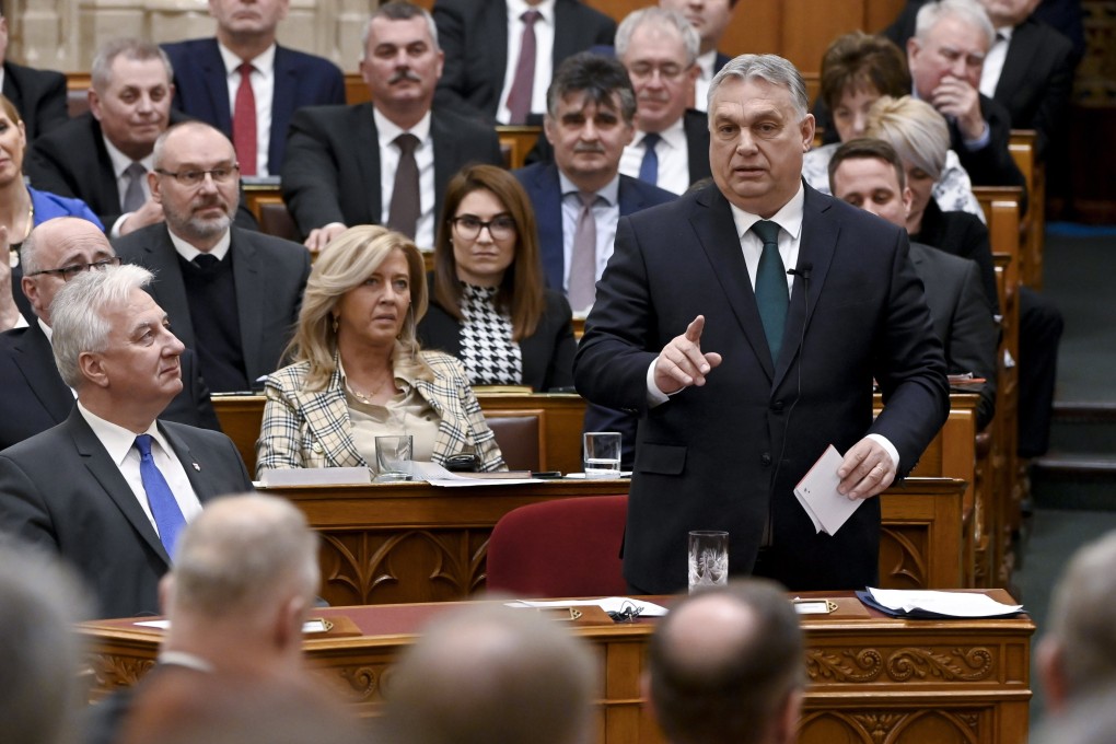 Hungarian Prime Minister Viktor Orban speaking during the opening day of the parliament’s spring session in Budapest on Monday. Photo: EPA-EFE