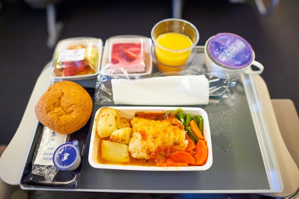 A typical economy class meal, much of which typically goes to waste. As air travel gets back into full swing, airlines such as Cathay Pacific are working to improve their in-flight meals. Photo: Shutterstock
