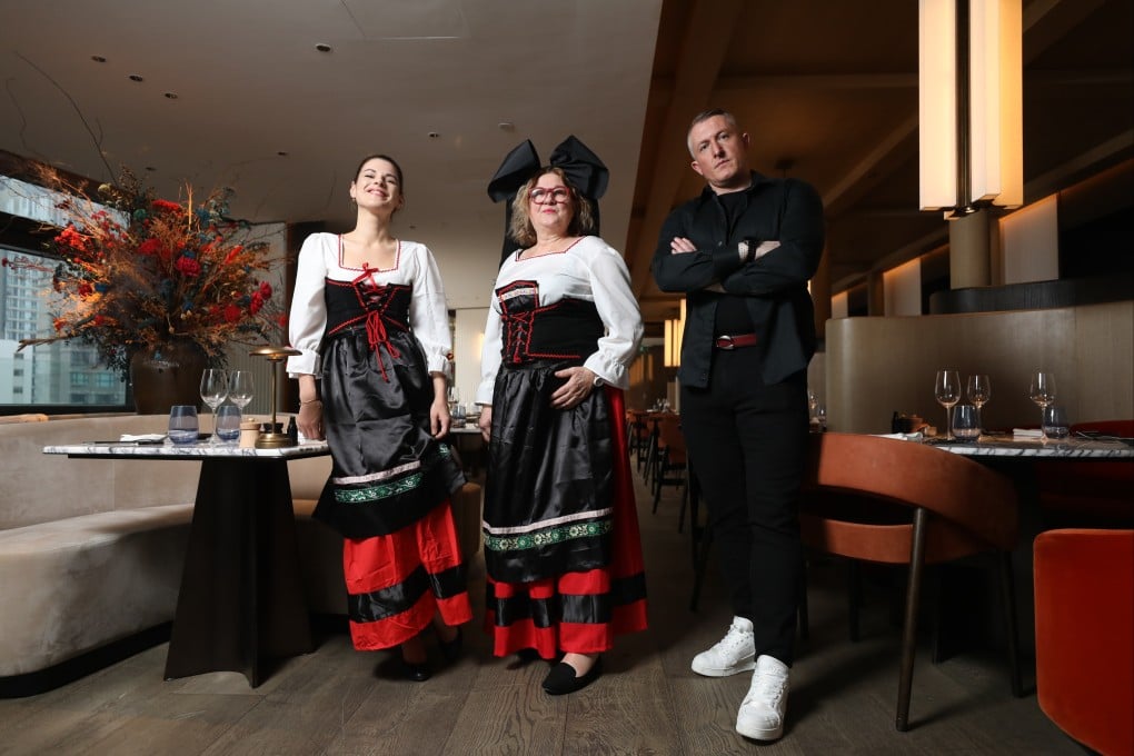 Olivier Elza with his mother Dorothée and sister Aurélie Etienne at Clarence in Hong Kong. The Michelin chef and his mum have teamed up for a new Alsatian cuisine menu. Photo: Xiaomei Chen