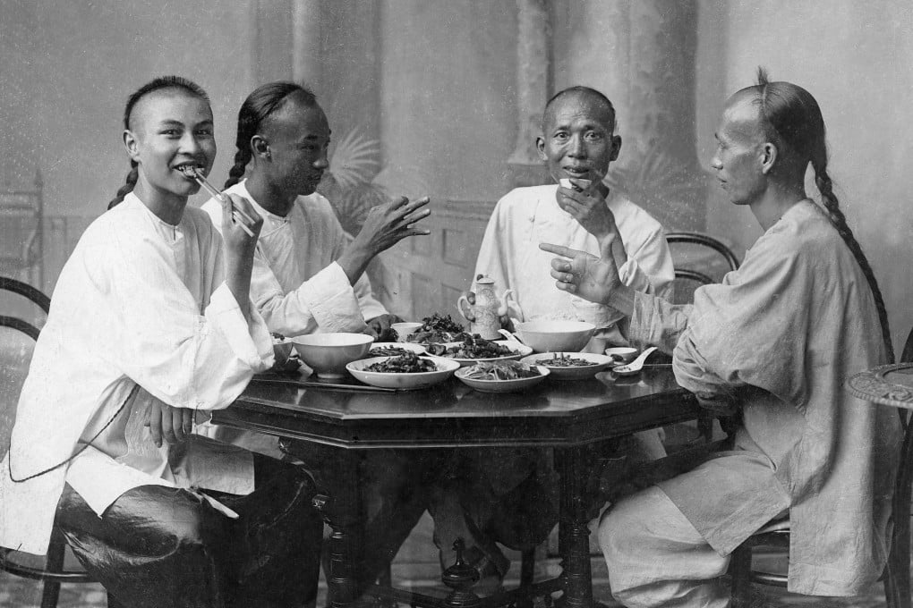 Chinese men wear the typical Manchu hairstyle, which required shaving parts of the head and wearing the remaining hair as a braid down the back, circa 1900. Picture: Getty Images