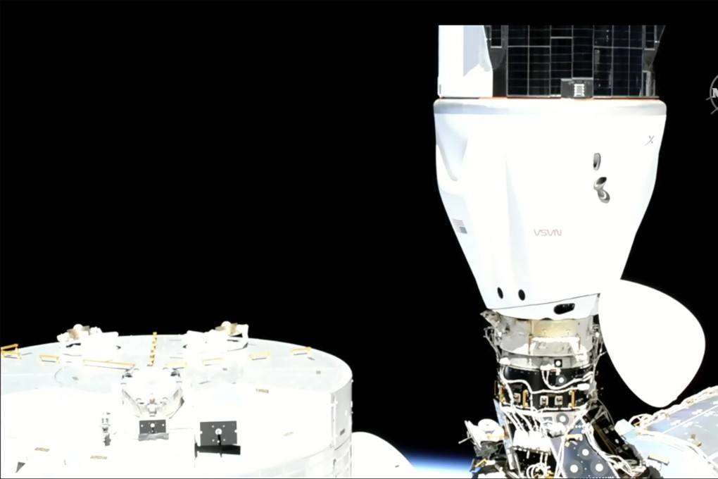 The SpaceX capsule carrying the new crew docks at the ISS on Friday, March 3, 2023. Photo: AP