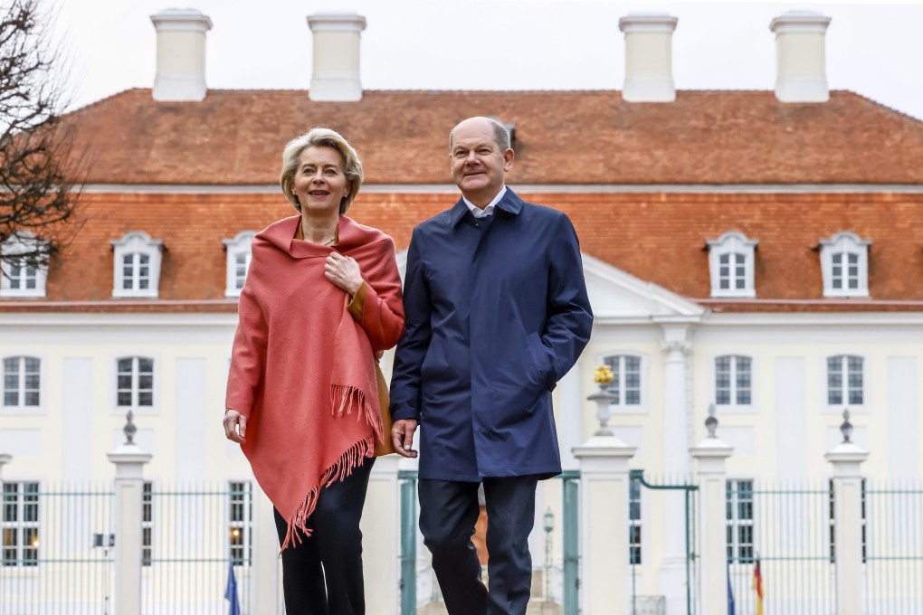 German Chancellor Olaf Scholz and President of the European Commission Ursula Von der Leyen in Meseberg, Germany on Sunday. Photo: EPA-EFE