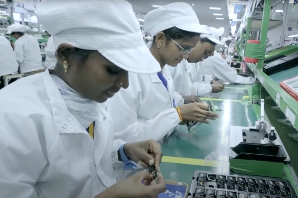 Workers are seen at an assembly line inside Foxconn Technology Group’s smartphone manufacturing complex in Sri City, a special economic zone located in Tirupati district in India’s southeastern state of Andhra Pradesh. Photo: YouTube