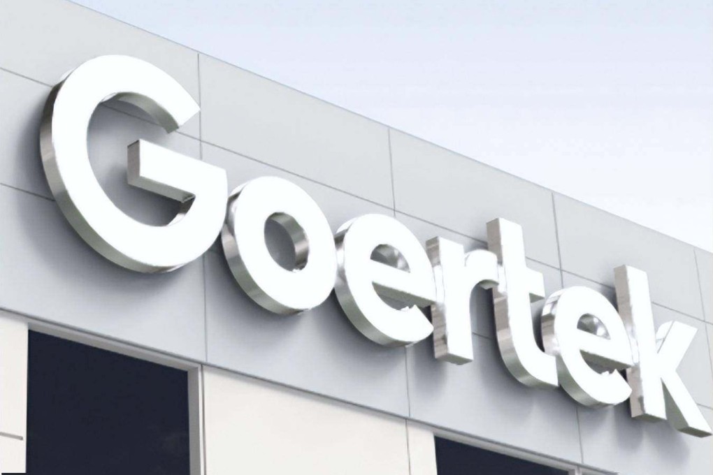 The logo of Chinese audio components maker Goertek is seen on one of its buildings. Photo: Handout