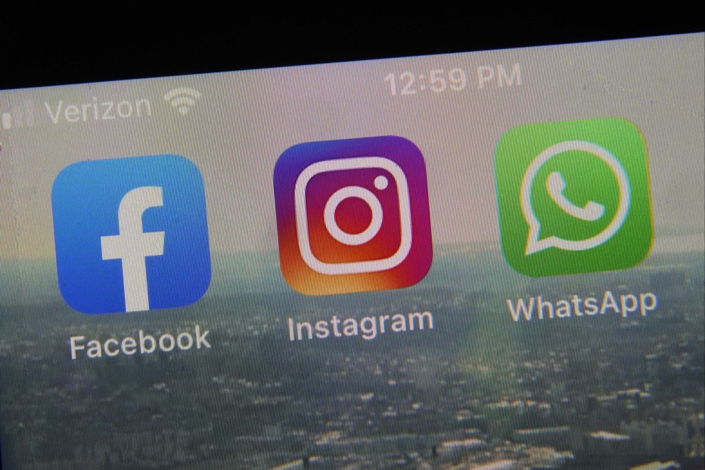 The mobile app logos for Facebook, Instagram and WhatsApp, all owned by Meta Platforms, pictured in New York on October 5, 2021. Photo: AP