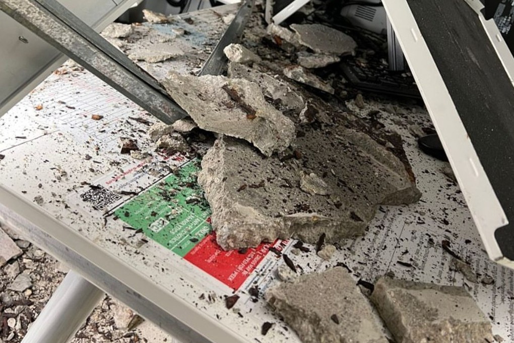 Concrete fell from the ceiling of a consultation room at Kwai Chung Hospital’s paediatric and adolescent unit on Wednesday. Photo: Handout