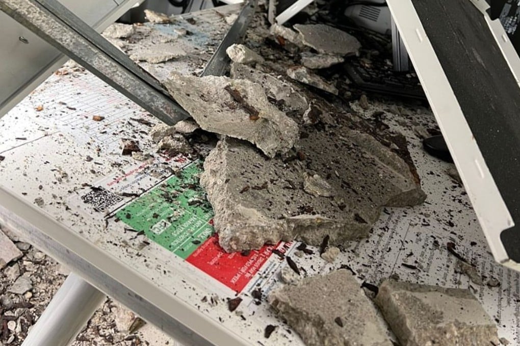 Concrete fell from the ceiling of a consultation room at Kwai Chung Hospital’s paediatric and adolescent unit on Wednesday. Photo: Handout