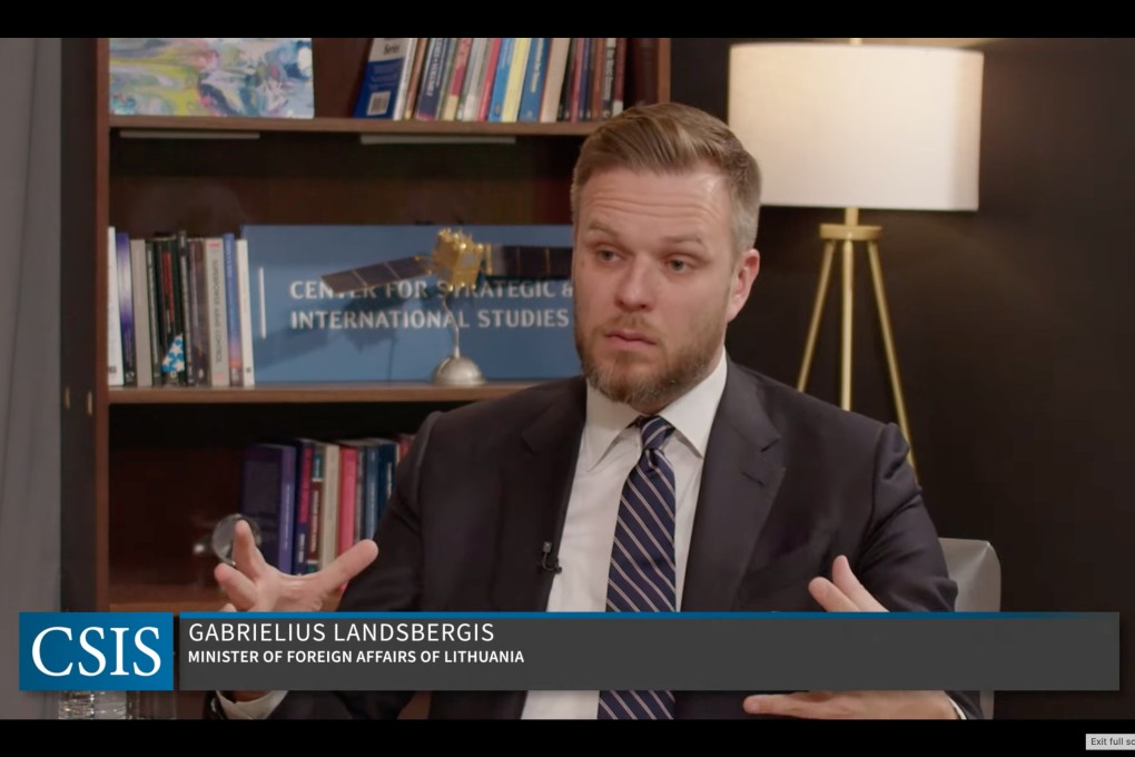 Gabrielius Landsbergis, Lithuania’s foreign minister, speaks at the Centre for Strategic and International Studies in Washington on Tuesday. Image: CSIS