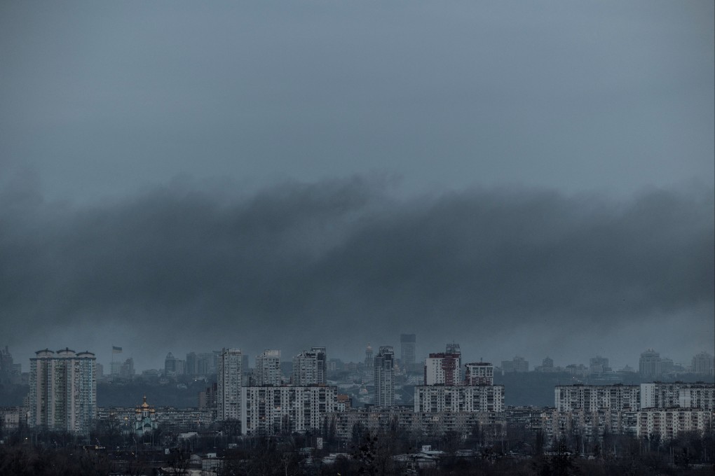 Smoke rises after a Russian missile strike on Kyiv early Thursday. Photo: Reuters