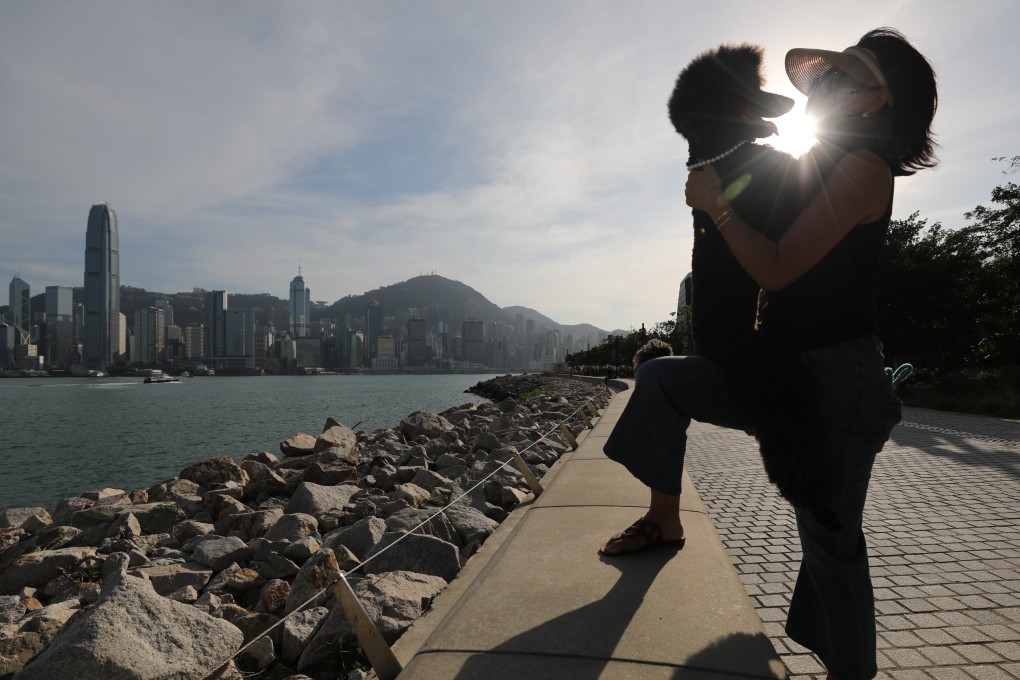 A pet owner and her dog on the West Kowloon waterfront. Photo: Xiaomei Chen