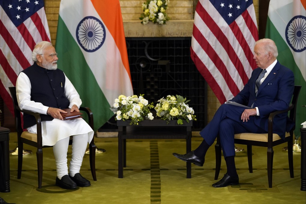US President Joe Biden, right, meets with Indian Prime Minister Narendra Modi during the Quad leaders summit at Kantei Palace in Tokyo on May 24, 2022. Photo: AP