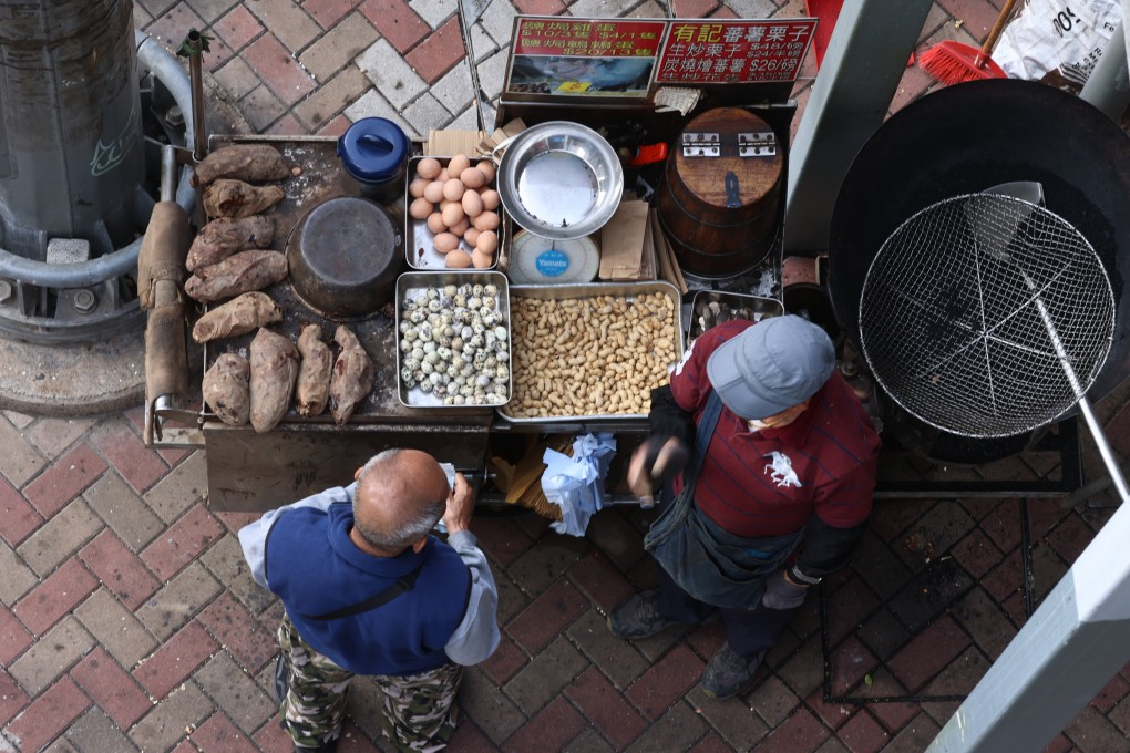 A view of chestnut hawkers in Mong Kok on March 7. The confiscation of a 90-year-old hawker’s cart has raised concern over Hong Kong’s regulation of illegal hawking. Photo: K.Y. Cheng