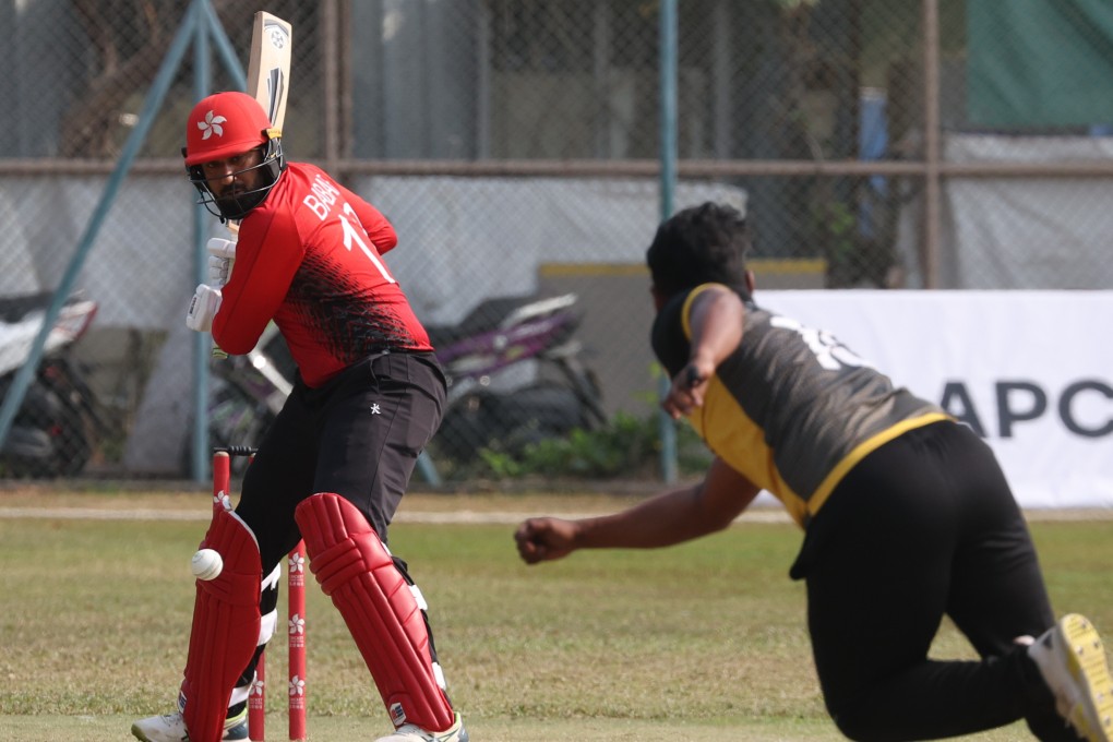 Hong Kong’s Babar Hayat plays a shot  during the T20 tournament against Malaysia at Tin Kwong Recreation Ground in Ma Tau Wai.
Photos: Yik Yeung-man