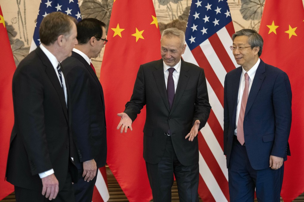 Yi Gang, right, with Chinese Vice-Premier Liu He, US Treasury Secretary Steven Mnuchin and US Trade Representative Robert Lighthizer. Photo: AP