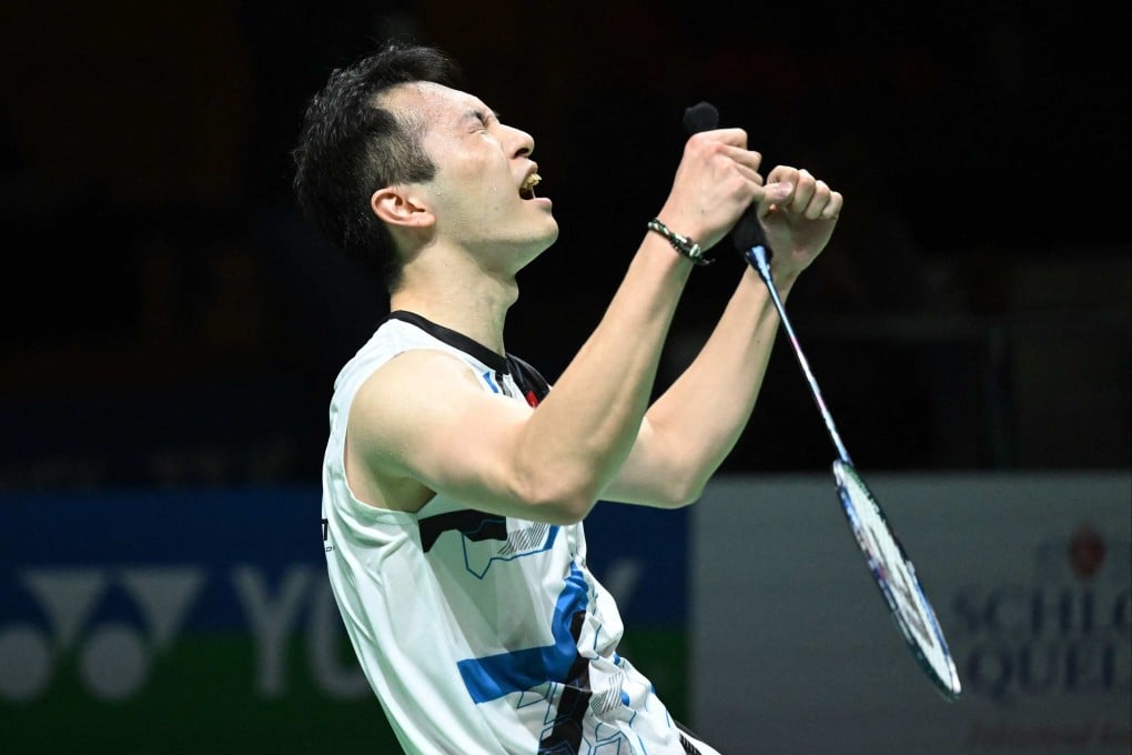 Angus Ng shows his emotions as he clinches his first tournament win since 2020. Photo: AFP
