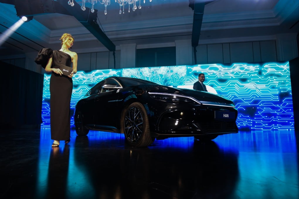 BYD’s Han EV is displayed during a launch event in Jordan. Photo: Handout