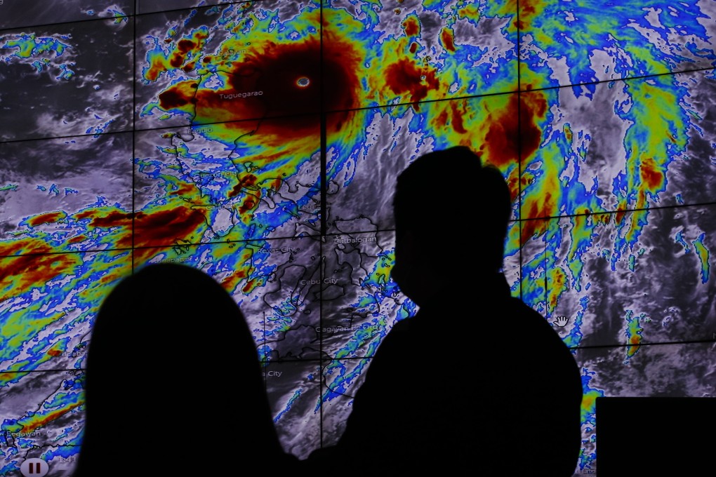 A screen shows typhoon Chanthu at the Quezon City Emergency Operations Center in Quezon City, Metro Manila, Philippines, on September 10, 2021. Photo: EPA-EFE