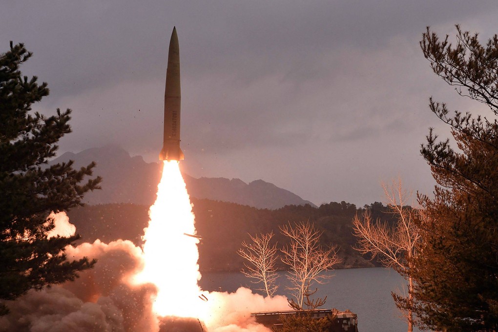 A missile is launched on Tuesday by a unit of the Korean People’s Army from an undisclosed location in North Korea. Photo: KCNA via KNS /AFP
