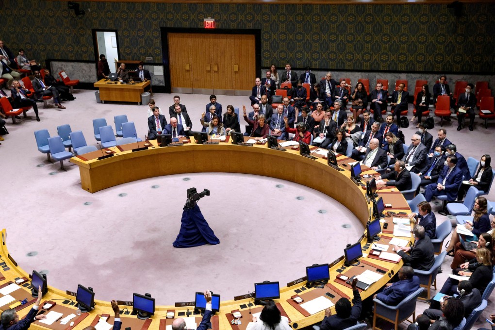 A meeting of the UN Security Council in New York, US. China has reportedly blocked the US from broadcasting a Security Council meeting on human rights abuses in North Korea. Photo: Reuters