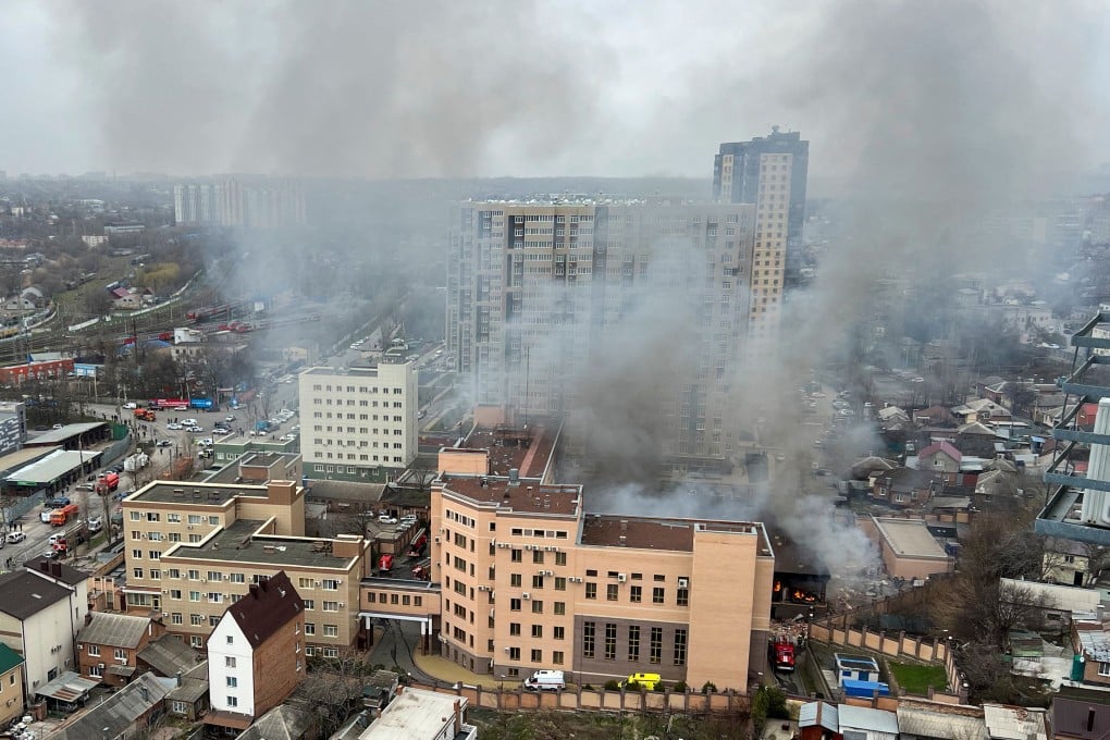 Smoke from a fire caused by an explosion rises above a building belonging to Russia’s federal security service in the southern city of Rostov on Thursday. Photo: Reuters