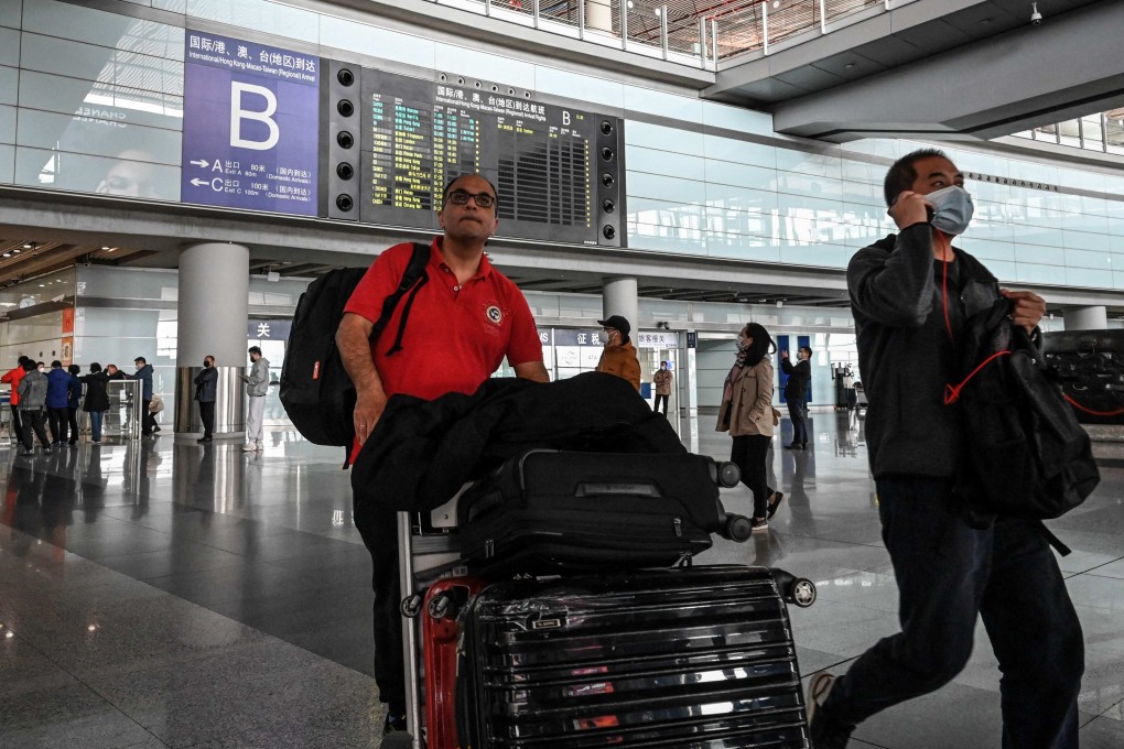 Passengers in the arrivals hall for international flights at the Capital International Airport in Beijing. China’s resumption of issuing visas to foreigners is a major easing of travel restrictions in place since the outbreak of the pandemic. Photo: AFP